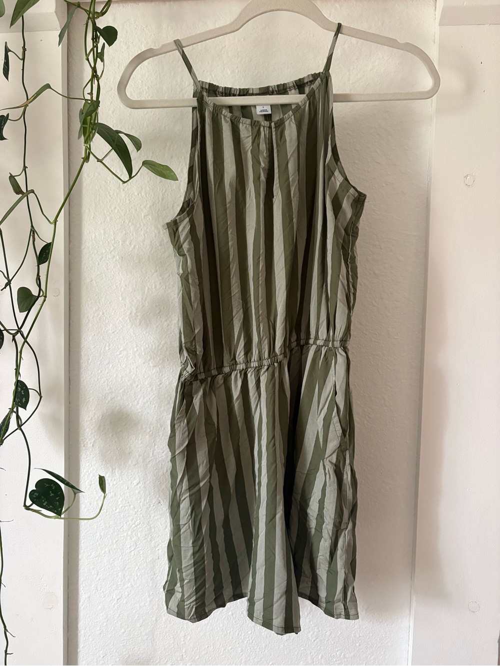 Casual Striped Sleeveless romper - Olive Green